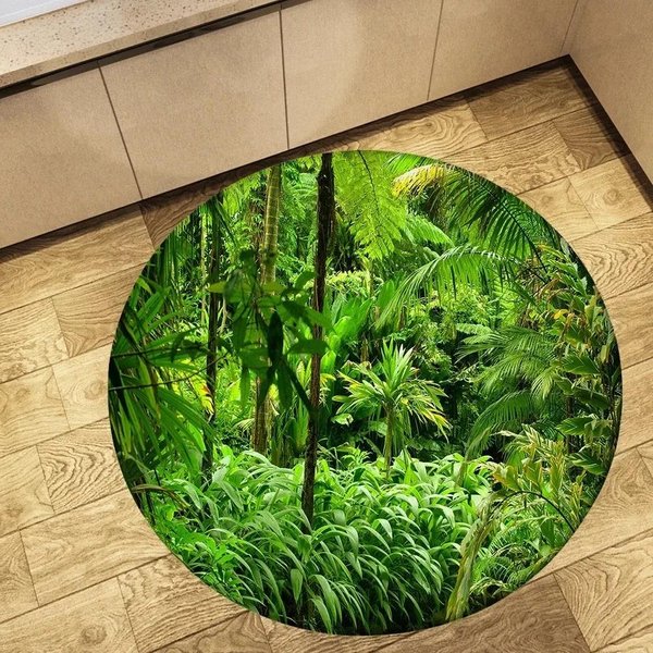 OkrąGłY Dywan Krajobraz LeśNe Drzewa – MięKki AntypośLizgowy Dywan WewnęTrzny Do Salonu, Sypialni, Akademika, Kuchni Diameter 90Cm(35In)-image