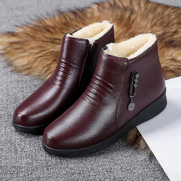 Zimowe Damskie Buty SkóRzane CiepłE Wodoodporne BawełNiane Buty MięKka Podeszwa Pluszowe Outdoorowe śNiegowce AntypośLizgowe Wygodne Botki Do Kostki 37 Black-image