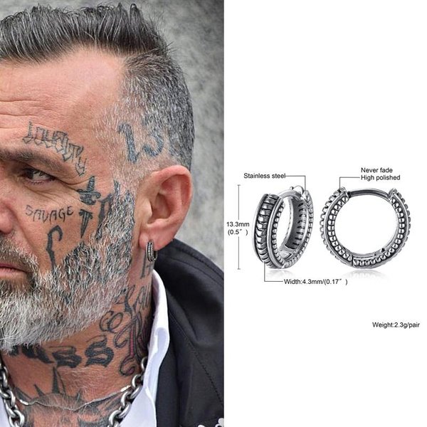 Pendientes De Aro Huggie PequeñOs,Pendientes De Aro Gruesos Vikingos,Pendientes De Aro Para Hombre,Acero Inoxidable Hombre Forma Circular Redonda Retro ZircóN-image