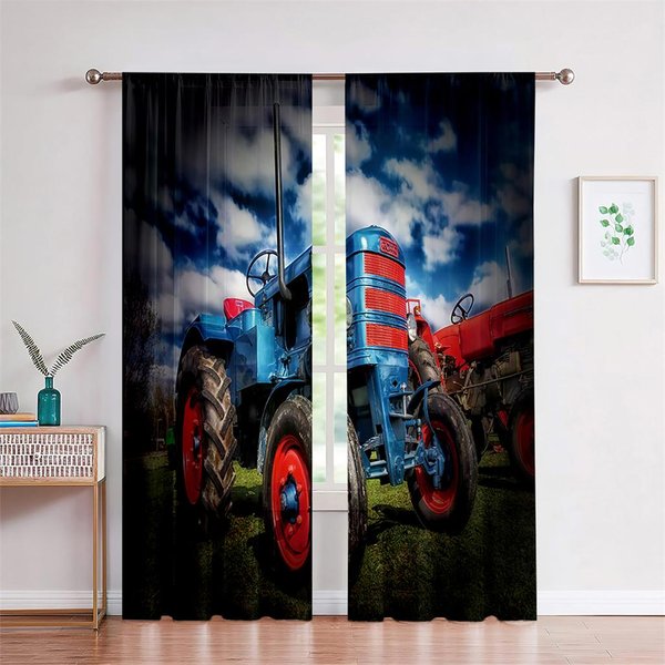 Cortinas Para Tractor De Granja 3D Azul PografíA Cielo Cortinas Para CamióN DecoracióN De Ventana Para Sala De Estar Dormitorio Cocina 2 Piezas 50W130H(Cm)X2Pcs&Grommet Top-image