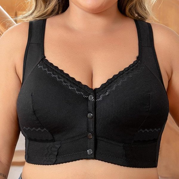 Biustonosz Zapinany Z Przodu, Rozmiary Europejskie I AmerykańSkie Transgraniczne, Biustonosz Plus Size Dla DużEgo Biustu, 1XL-7XL 2Xl(82.5-95Kg) Czarny-image