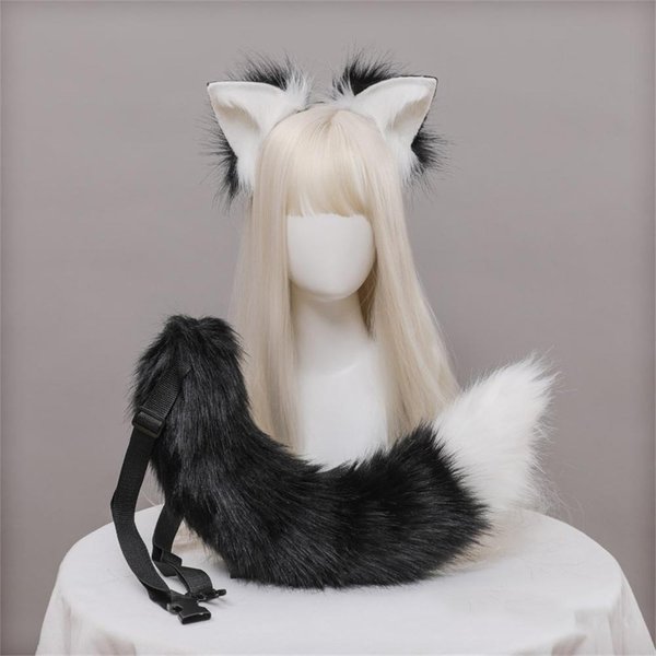 2 Piezas/Set Orejas De Gato De Felpa Cola Peluda Fursuit Diadema Lolita Cola De Gato Accesorios De Cosplay Diadema De Orejas De Animales De SimulacióN Hecha A Mano Ear And Tail White-image