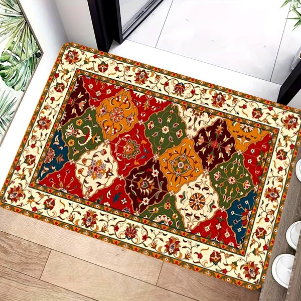 Orientalny Kwiecisty Dywanik WejśCiowy Tradycyjny WzóR Perski AntypośLizgowy Zmywalny Dywanik PodłOgowy Na PróG 40X60Cm 16X24Inch-image