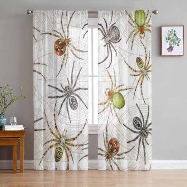 Cortinas Transparentes De Tul Con ArañAs En TelarañA Para Sala De Estar El Dormitorio Cortinas Decorativas Modernas De Gasa Voile Organza 135W X 114H(Cm) White-image