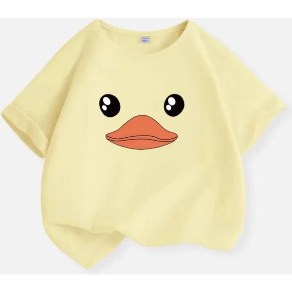 Camiseta De Manga Corta Para NiñOs Y NiñAs Con Estampado De Dibujos Animados Cara Sonriente De Pato 160-image