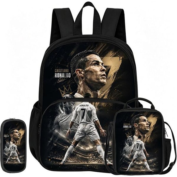 Aprende, Viaja Estrella Del FúTbol Mochila Escolar Ronaldo Set De 3 Piezas Con Bolsillo Frontal Mochila Bolsa De Almuerzo, Estuche, Mochila Deportiva-image