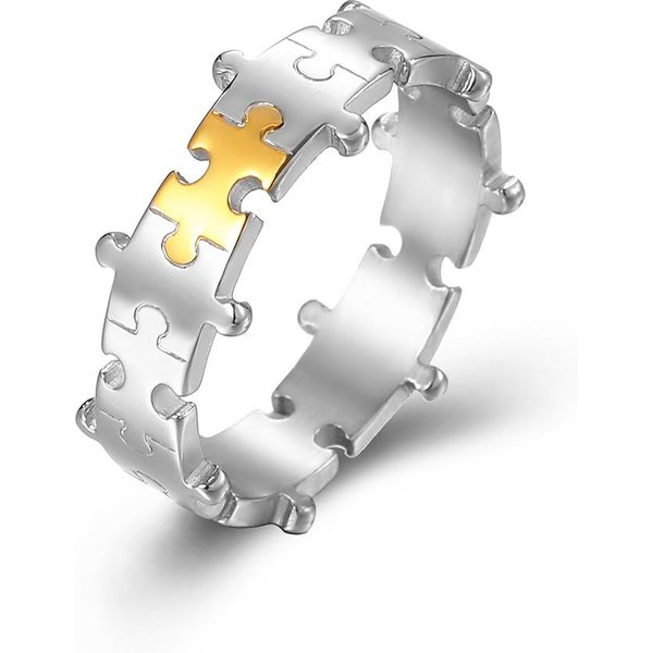 Un Anillo De Pareja Puzzle De DiseñO Nicho Estilo Neutro Un Anillo De Acero De Titanio De Lujo Ligero De Nicho 9# White-image
