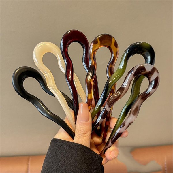 Horquilla Para El Cabello En Forma De U Moda Acetato De Carey AcríLico Pasador GeoméTrico Tocado Palillos Para El Cabello Accesorios Para El Cabello Para Mujeres NiñAs-image