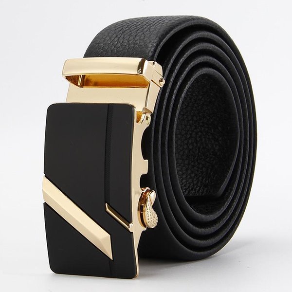 CinturóN De Cuero De Capa Superior Para Hombre CinturóN De Hebilla AutomáTica De Gama Alta VersáTil Para Negocios CinturóN De Piel De Vaca 110-130Cm Black-image