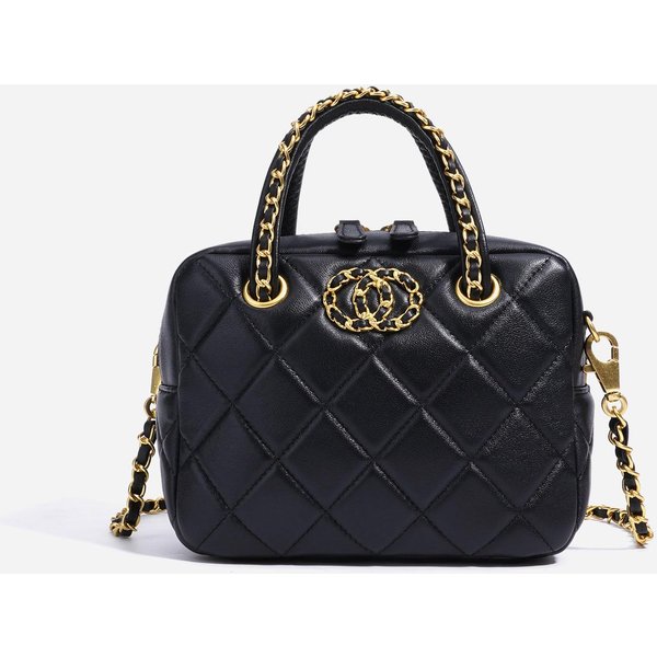 Bolso Bandolera Estilo FrancéS De Lujo Ligero PequeñO Aroma Cadena Para Mujer Tendencia De Moda Bolso De Hombro Bolso De Mano Simple Y VersáTil Negro-image