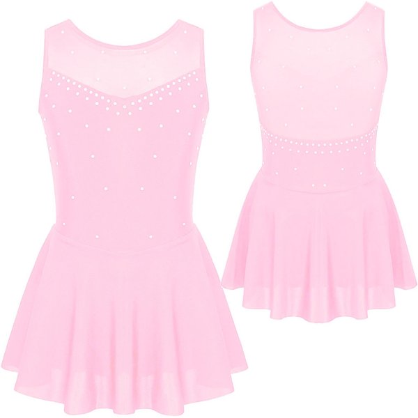 Dzieci Dziewczyny śWiecąCy Rhinestone łYżWiarstwo Figurowe Sukienka Balet Gimnastyka Trykot Tiulowe Sukienki Liryczne WspółCzesne Kostiumy Do TańCa 5-6 Years RóżOwy-image