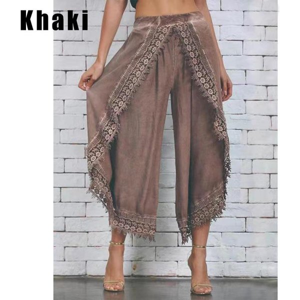 Letnie Nowe Modne Damskie Koronkowe Spodnie Haremki LuźNe Spodnie Damskie Na Co Dzień Jednokolorowe Cienkie Spodnie Z Szerokimi Nogawkami Damskie Plus Size S Gray-image