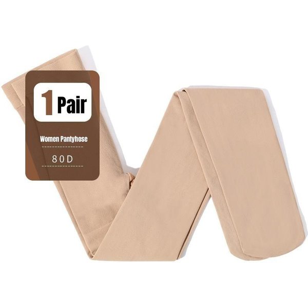 Medias De Terciopelo De Cintura Alta Para Mujer 80D OtoñO Invierno CáLidas Forradas EláSticas Ajustadas Skinny Pantimedias Mujer Medias Muslo 80D L Beige-image