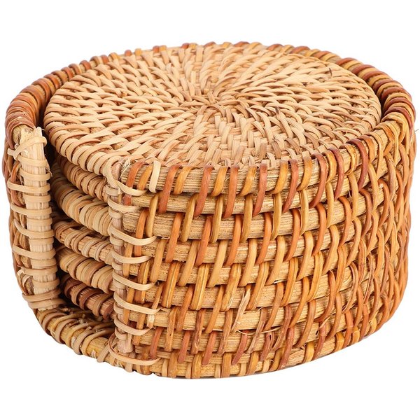 6 Unidades Posavasos De RatáN Hechos A Mano Juego De Posavasos Para Tazas De Té Salvamanteles De RatáN Aislantes Taza De Té 10Cm/3.9In-image