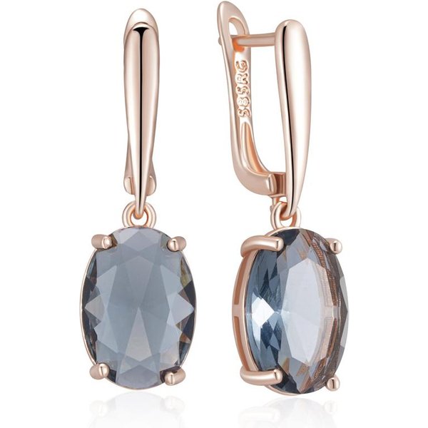 Pendientes Largos Colgantes De Cristal Gris Ovalado Para Mujer Color Oro Rosa Con ZircóN Natural Alta Calidad JoyeríA Fina Diaria-image