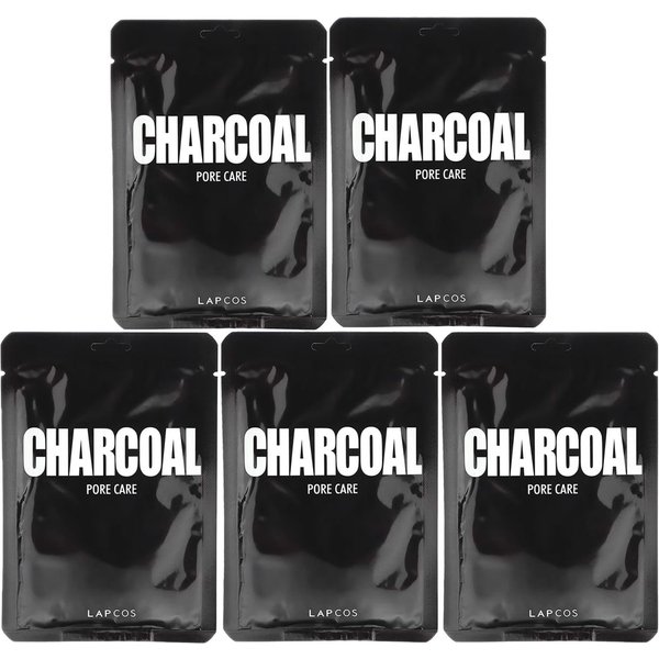 Lapcos, Charcoal Sheet Beauty Mask, Pore Care, 5 Sheets, 25Ml (0.84Fl Oz) Gray-image