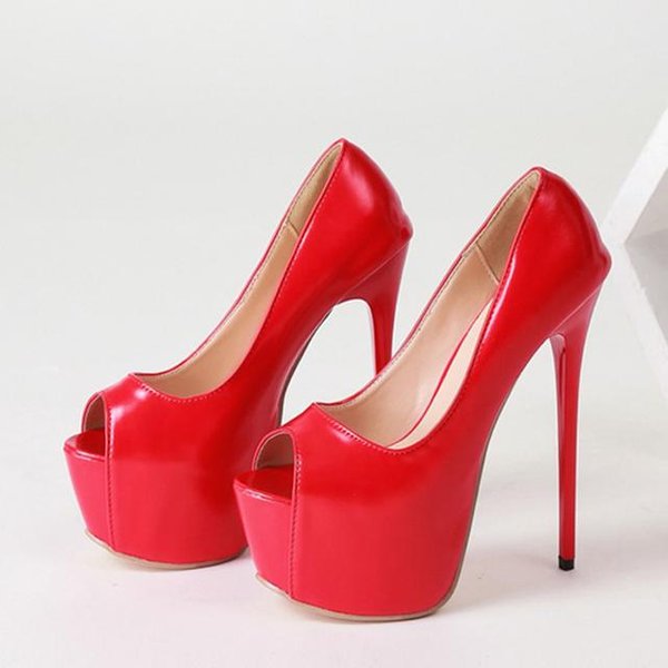Nowe Czerwone Wysokie Obcasy Damskie SandałY Na Platformie Moda Peep Toe Damskie Klub Nocny Striptizerka Pompy Seksowne Buty śLubne Dla NowożEńCóW 39-image