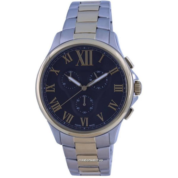 Fossil Monty CronóGrafo Dos Tonos Acero Inoxidable Cuarzo FS5636 Reloj Para Hombre Negro-image