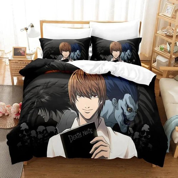 Druk 3D Kolekcja PośCieli Anime Death Note Poszewka Na KołDrę KołDra Kolekcja PośCieli Poszewka Na KołDrę Poszewka Na Poduszkę Rozmiar King Queen Twin ChłOpcy Dziewczynki DorośLi 135X200Cm-2Pcs-image