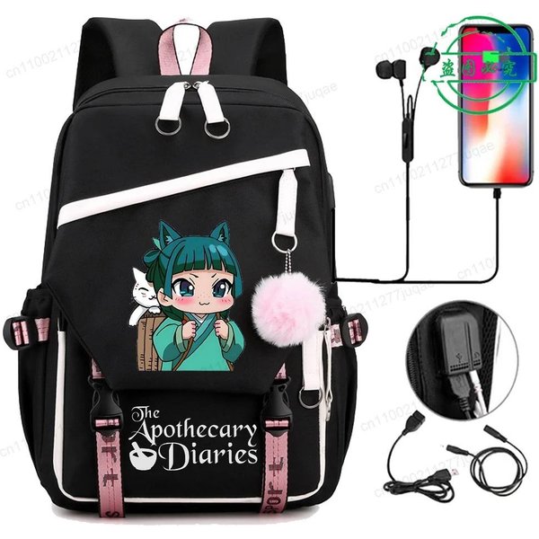 PamięTniki Aptekarki Anime Cosplay Plecak Uczniowie Torba Szkolna KreskóWka Torba Na KsiążKi Laptop Plecak PodróżNy Outdoor Dzieci Prezenty Black-image