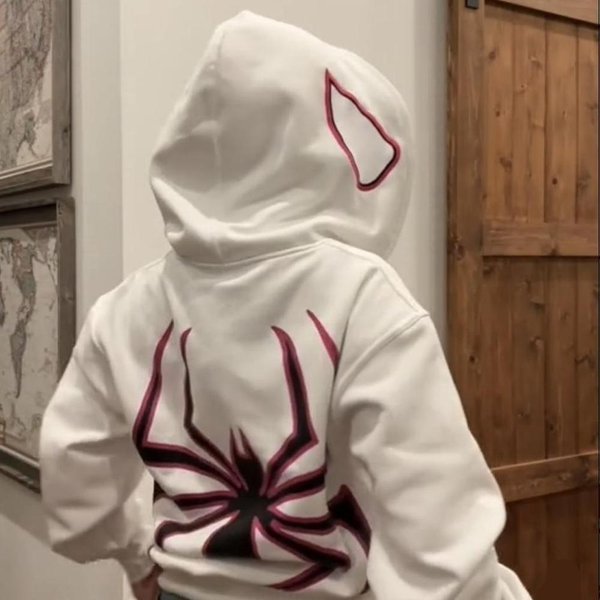 Bluza Z Kapturem Street Spider Punk Bluza Z Kapturem Na Zamek Bardzo DużA Bluza Ze Wzorem Gothic Harajuku Odzież MęSka I Damska XL BiałY-image