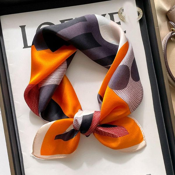 Nowy Naturalny Jedwabny Szalik Kobieta Bandana Kwadratowe Szaliki Chusta Elegancki Moda Luksusowy Wysoka Jakość HidżAb Dla Pani Real Silk 53X53Cm Orange-image