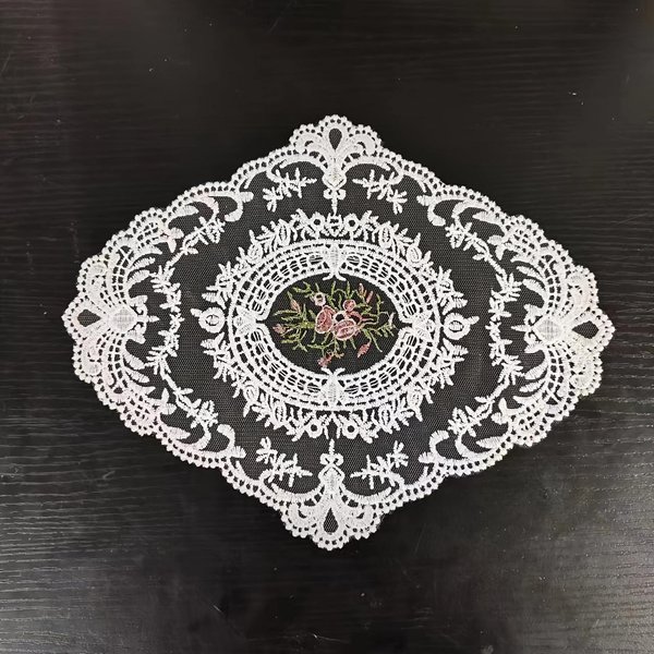 Mantel Individual De Encaje FrancéS Vintage Elegante Bordado A Mano, Adecuado Para DecoracióN De Comedor En Casa Blanco-image