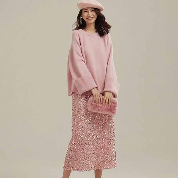 SuéTer Rosa De Punto De Cuello Redondo Y Manga Tres Cuartos Para Viajeras OtoñO E Invierno SuéTer PulóVer Holgado De Color SóLido Para Mujer Xxxl Color Rosa-image