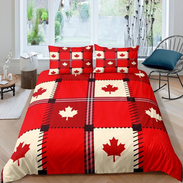Euro Feliz DíA De Canadá Ropa De Cama Mapa Hoja Estampado Fundas NóRdicas EdredóN Cama Individual Queen King Doble 2P Hogar Ropa De Cama 220X240Cm Au Single 140X210Cm Azul-image