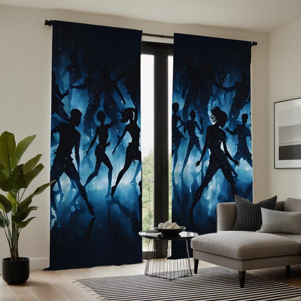 2 Piezas Cortina Decorativa HD Dos Danza Juventud Azul Cortina Estampada Digitalmente DecoracióN Del Hogar Estilo DecoracióN Sala De Estar Dormitorio W52H63Inchw132H160Cm-image
