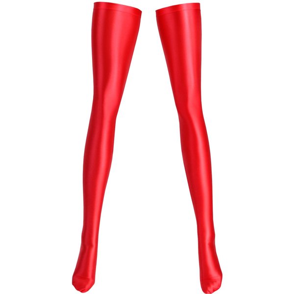 Calcetines Satinados Brillantes Xclocknyoung Calcetines EláSticos De Seda De Alto Aceite Lisos Calcetines De Tejido Satinado Brillante Medias Hasta La Rodilla XL Red-image