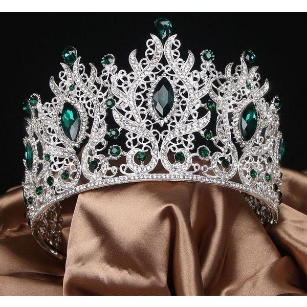 Corona Nupcial Verde Tiara De Princesa Diadema Accesorios Para Fiesta De Disfraces Para CumpleañOs Tiara De Boda Esmeralda Para Mujeres Tiaras Gray-image