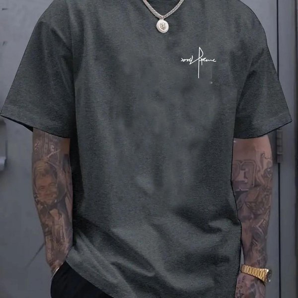 Letnia MęSka 100% BawełNa Codzienna Sportowa LuźNa DużY Rozmiar WzóR Z Literami Nadrukowany Wygodny OkrąGłY Dekolt KróTki RęKaw T-Shirt TOP XL Black-image