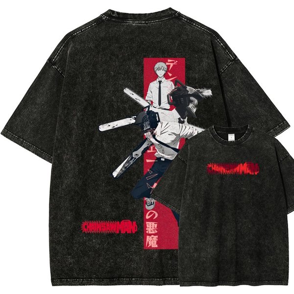 Koszulka Z Grafiką Denji CzłOwiek PiłA Mechaniczna MęSka Aicd Washed Oversize Koszulka Streetwear Y2K KróTki RęKaw Odzież BawełNa Koszulka Manga Damska MęSka Koszulka XXL-image