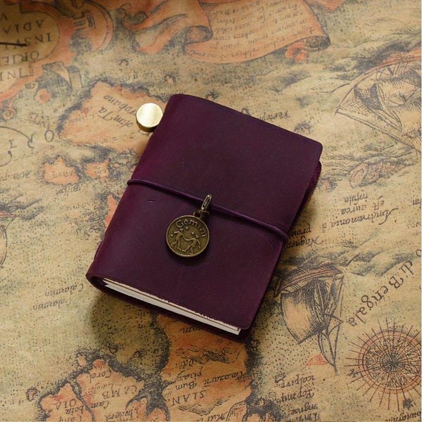 Retro Mini Cuaderno De Viajero Planificador Cuadernos Mini De Cuero Genuino Diario Hecho A Mano Cuaderno De Bocetos Planificador PapeleríA PúRpura-image