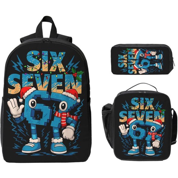 3 Piezas 67 Seis Siete 6-7 Cerebro Podrido Italiano Conjunto De Mochilas Escolares Para NiñAs NiñOs Estuches Mochilas Con Fiambrera Para Mochila Diaria-image