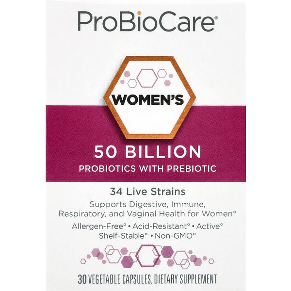 Probiocare, Probiotic For Women, Containing Prebiotics, 50 Billion, 30 Veggie Capsules-image