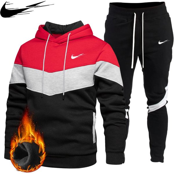Conjunto De Sudadera PulóVer Con Capucha OtoñO Invierno Verde Militar Para Hombre Ropa Deportiva Conjunto Deportivo De 2 Piezas Conjunto De Sudadera Para Jogging Para Hombre 2XL Rojo-image