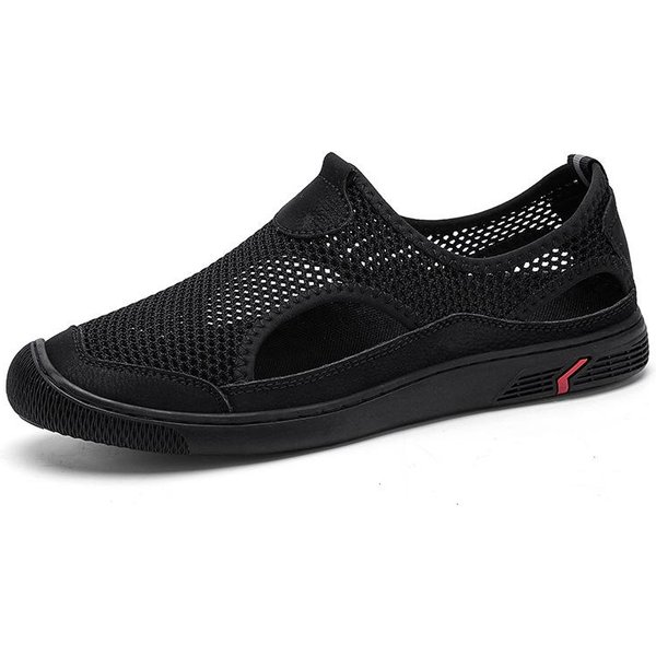 Sandalias Nuevas De Verano Para Hombre Huecas Ocio Exterior Zapatos Perezosos Slip-On Zapatos De Malla Para Hombre Transpirables De Moda Zapatos Coros 45-image