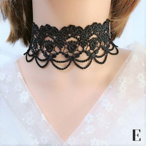 Vintag Klasyczny Gotycki Tatuaż Koronkowy Choker Dla Kobiet Czarny KryształOwy Wisiorek Urok Choker Naszyjniki BiżUteria Boho Prezent ŚWiąTeczny Beige-image