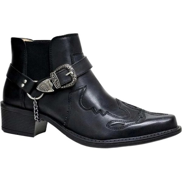 Botas De Hombre Hechas A Mano Botas Cowboy Vintage Cuero Top Alto Zapatos Casuales Correa Con Hebilla Zapatos Punk Puntera Puntiaguda Botas De Motociclista Para Hombre 41 Black-image
