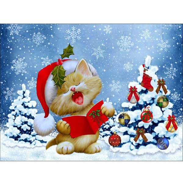 Kit De Punto De Cruz Bordado De Diamantes DIY Gato NavideñO Pintura De Diamantes Mosaico DecoracióN Del Hogar 20X30CM-image