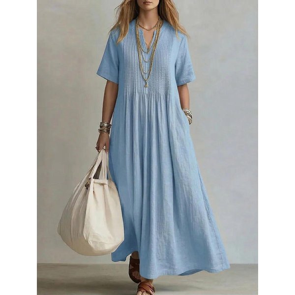 Vestido Casual Suelto De AlgodóN Y Lino Para Mujer Con Cuello En V, Mangas Cortas Y Volantes XXL Gray-image