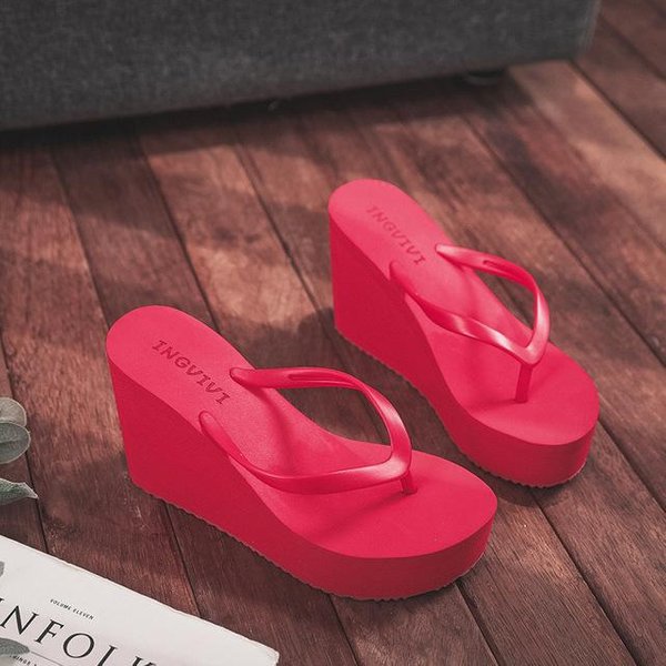 Letnie Buty Damskie Klapki PlażOwe SandałY Na Platformie SandałY Na Wysokim Obcasie Jednokolorowe Klapki Na Deskorolkę Damskie Obcasy 35 Czerwony-image