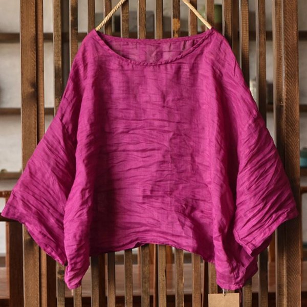 Johnature Vintage Damskie T-Shirty Z OkrąGłYm Dekoltem SiedmioręKawne Jesienne LuźNe Codzienne MięKkie Wysokiej JakośCi T-Shirty One Size RóżA, Czerwony Kolor-image