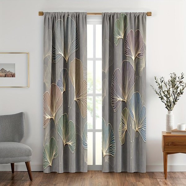 Cortinas Persianas Estampado De Flores Hojas De Palma CláSico Perfectas Para Sala Familiar HabitacióN Infantil BañO Cocina Oficina Puerta DecoracióN Del Hogar W65X60H(Cm)X2Pcs&Grommet Top-image