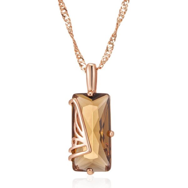 Collar Colgante De Zirconita Natural MarróN Claro De Moda Para Mujer Simple Cuadrado Color Oro Rosa JoyeríA Diaria De Alta Calidad-image