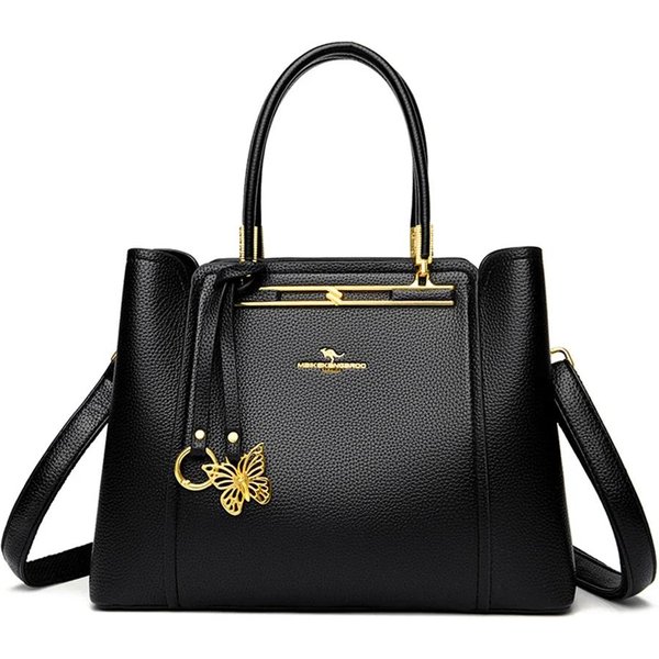 Luksusowa MięKka SkóRzana Torebka Damska 3 Warstwy Designerka Na Ramię Crossbody DużA Pojemność Listonoszka Tote Czarny-image