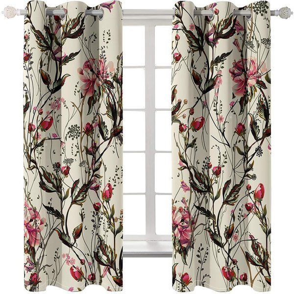 Cortinas De Ventana Finas Para NiñOs, Sala De Estar, Dormitorio, Puerta Del BañO, DecoracióN De Cocina, Persianas, SalóN, Vintage, Floral, Vintage, 2 Piezas W50 X H130(Cm)X2&Grommet Top-image