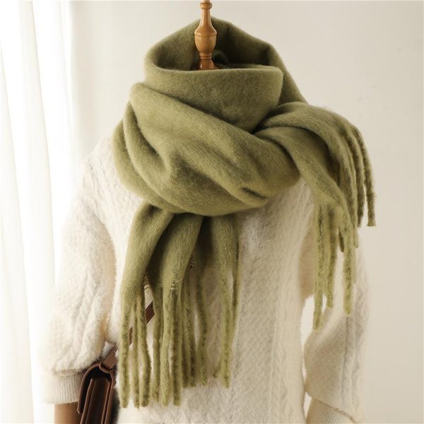 Bufanda Color SóLido Invierno CáLida Bufanda De Borlas Extendidas Bufanda Para Hombres Y Mujeres Gruesa Barba-image